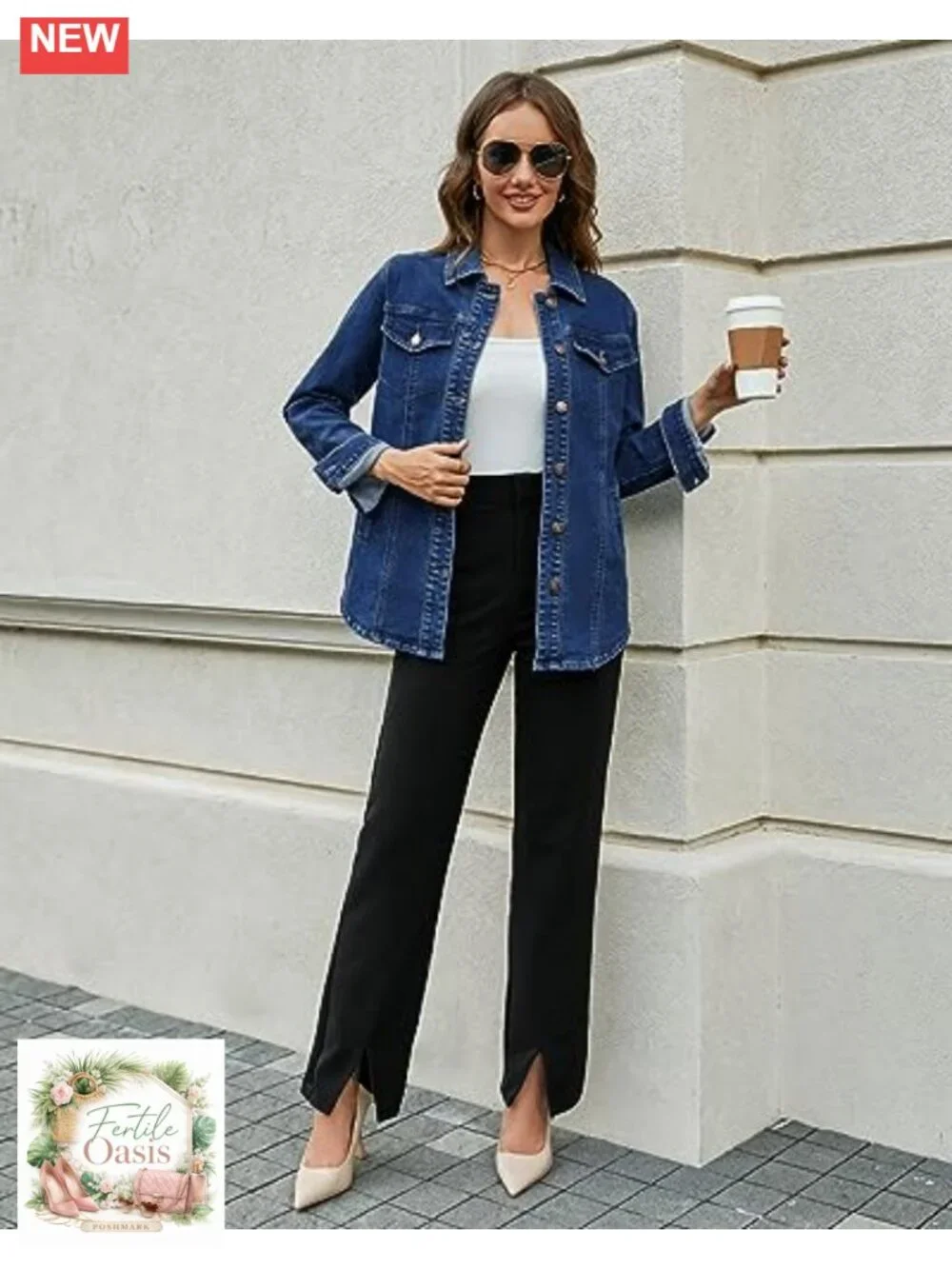 Women's Oversized Denim Shacket Jacket with Pockets